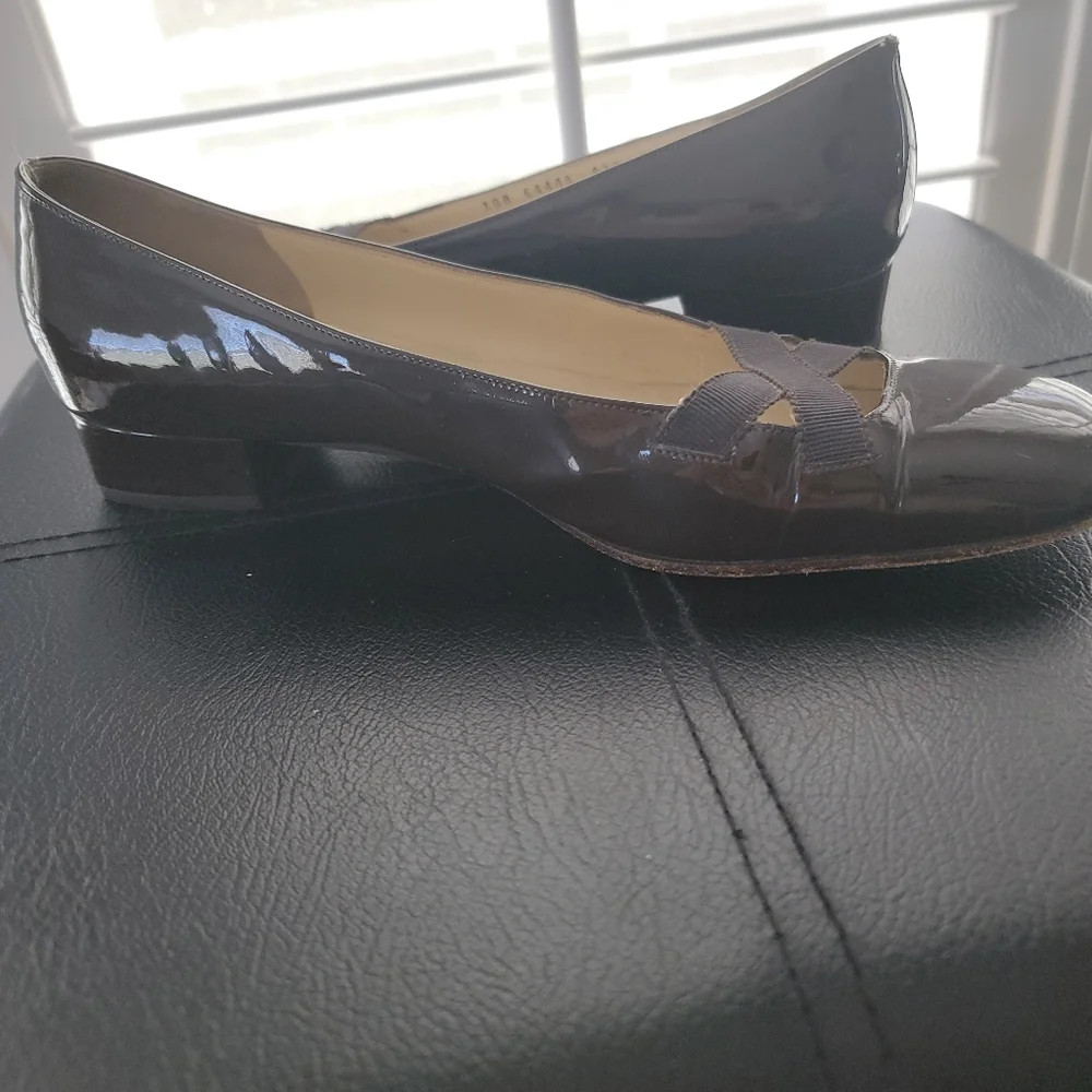 Salvatore Ferragamo Black Patent Flats Sz 10